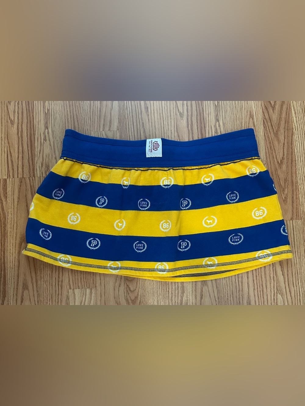 VS Pink Vintage University of Pink Blue and Yellow Striped Skirt M - Picture 2 of 5